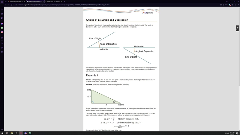 What is the relationship between an angle of elevation and an angle of depression-example-1