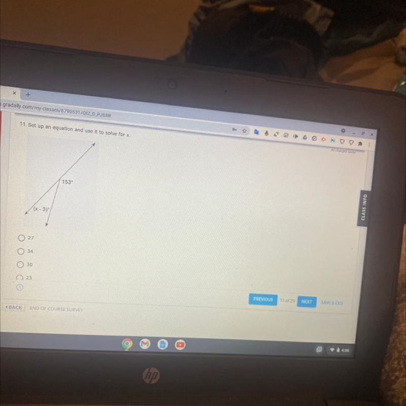 Set up an en equation and use it to solve for x-example-1