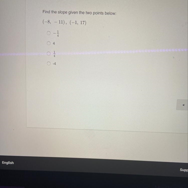 Find the slope given the two points below: (-8, — 11), (-1, 17)-example-1