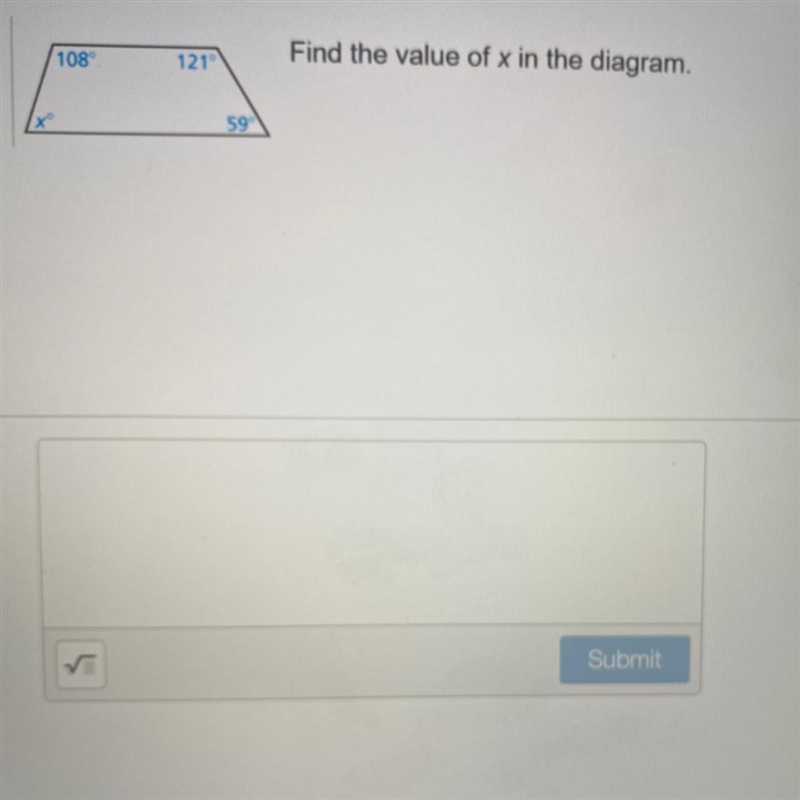 Find the value of x in the diagram. Pls help-example-1