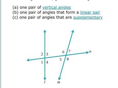 Identifying linear pairs and vertical angles-example-1