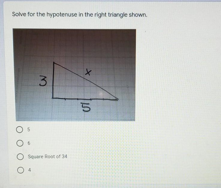 Solve for the hypotenuse in the right triangle shown.​-example-1