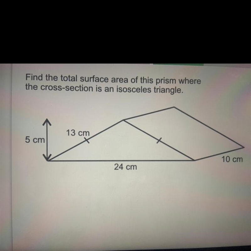 Find the total surface area of this prism where the cross-section is an isosceles-example-1