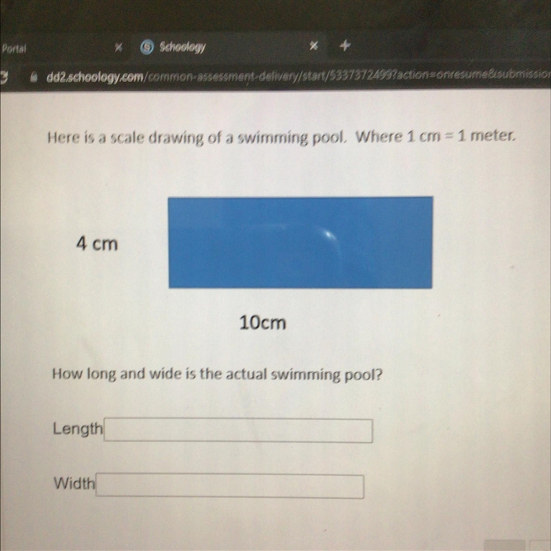 Here is a scale drawing of a swimming pool. Where 1 cm = 1 meter. HOW LONG AND WIDE-example-1