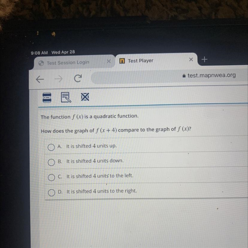 The function f (x) is a PLEASE HELP ME. quadratic function. How does the graph of-example-1