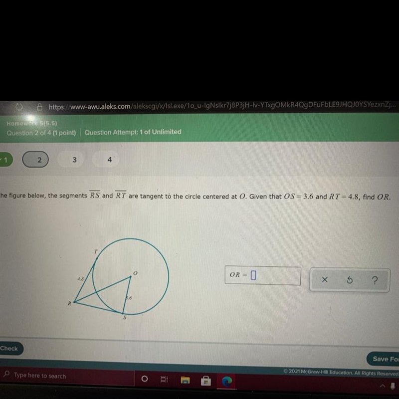 In the figure below, the segments overline RS and overline RT are tangent to the circle-example-1