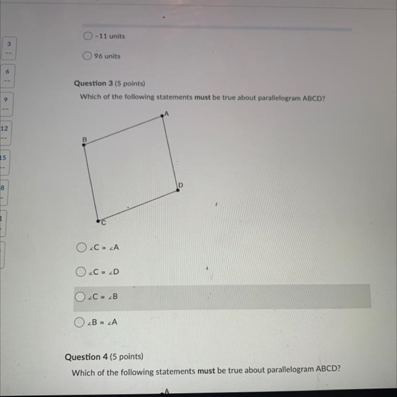 Question 3 (5 points) Which of the following statements must be true about parallelogram-example-1