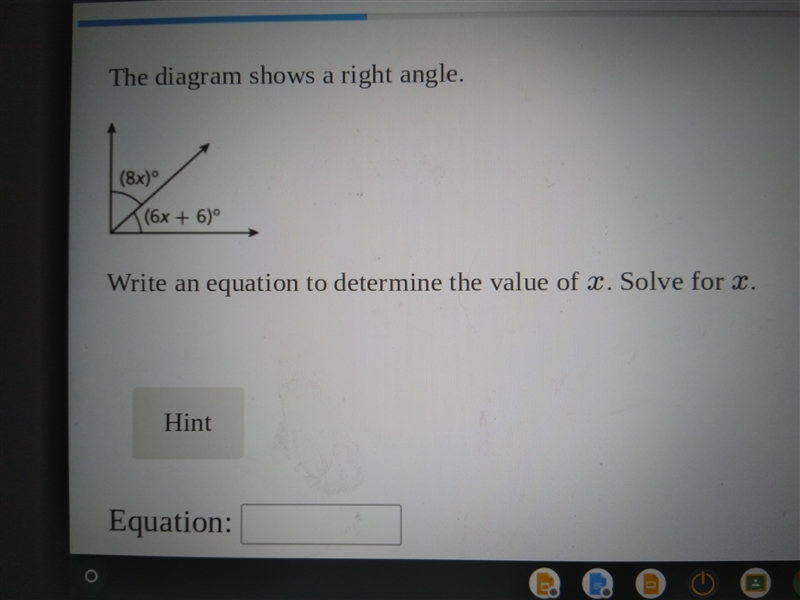 The diagram shows a right angle. Write an equation to determine the value of x. Solve-example-1