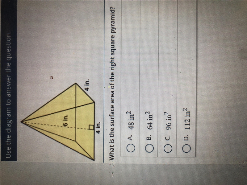 What is the surface are of the right square pyramid?-example-1