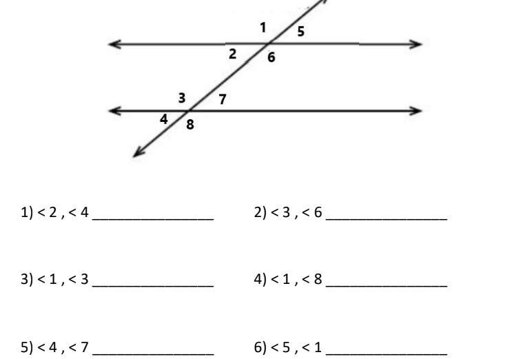 Identify each pair of angles in the diagram below as adjacent, vertical, corresponding-example-1