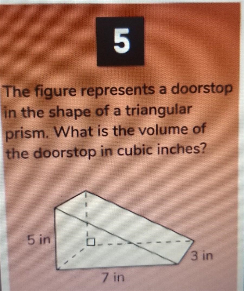 The figure represents a doorstop in the shape of a triangular prism. What is the volume-example-1