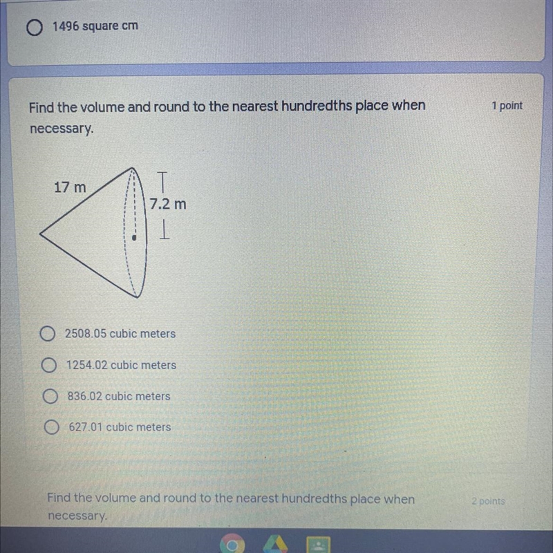 Find the volume and round to the nearest hundredths place when necessary.-example-1