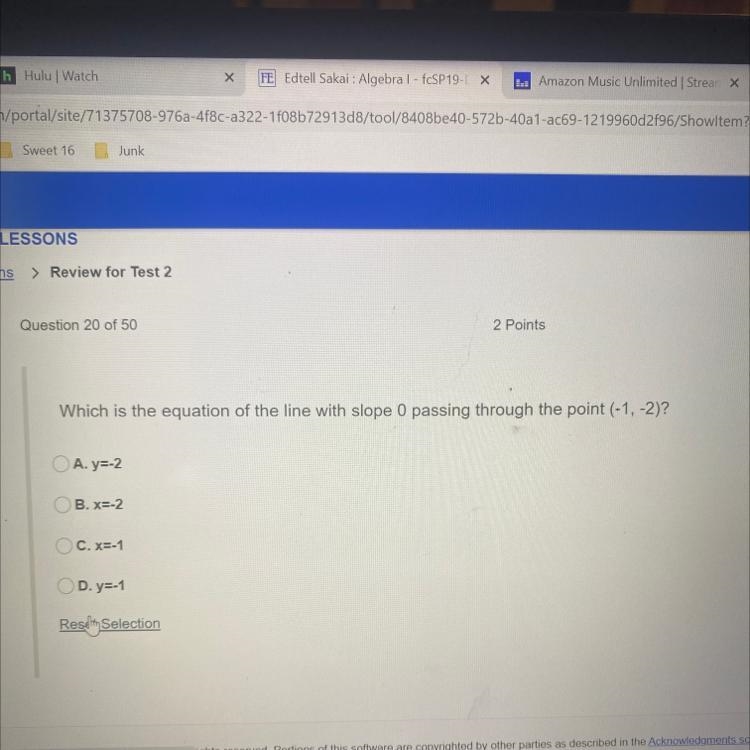 Which is the equation of the line with slope 0 passing through the point (-1,-2)?-example-1