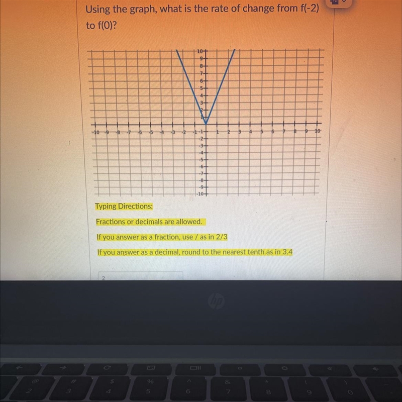 - Using the graph, what is the rate of change from f(-2) to f(0)? please help-example-1