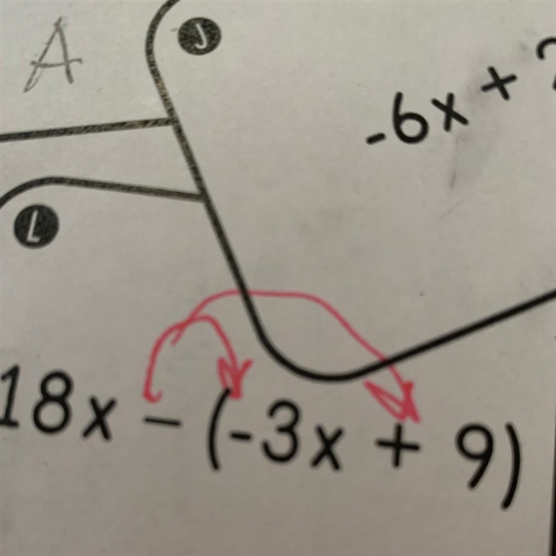 18x -1 (-3x + 9) distributing a negative number (plz I need help I need to get this-example-1