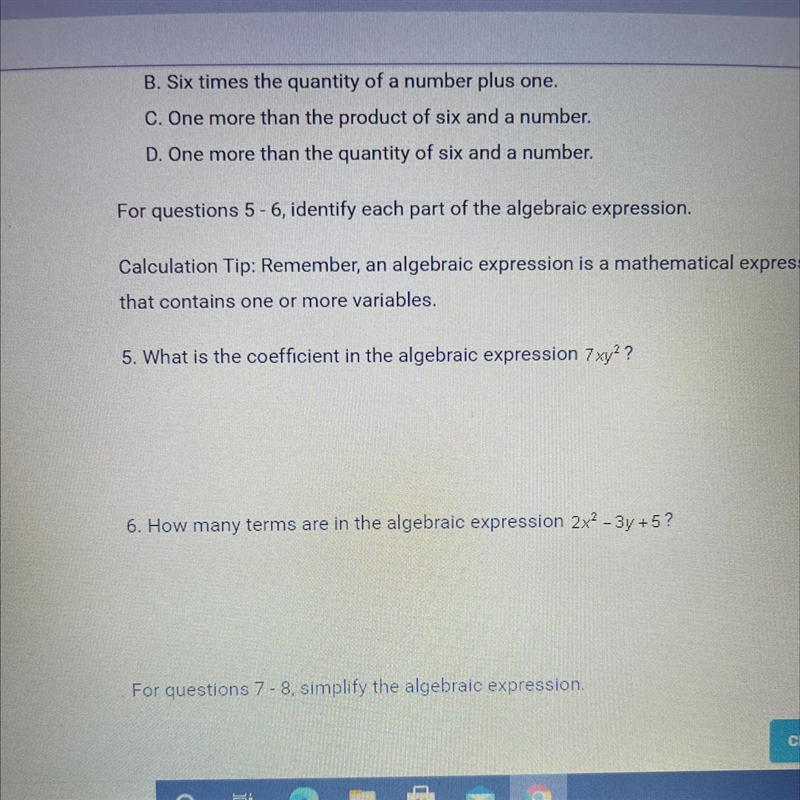 How many terms are in the algebraic expression 2x2 - 3y +5? show work-example-1