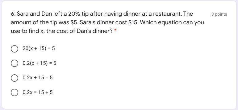 Sara and Dan left a 20% tip after having dinner at a restaurant. The amount of the-example-1