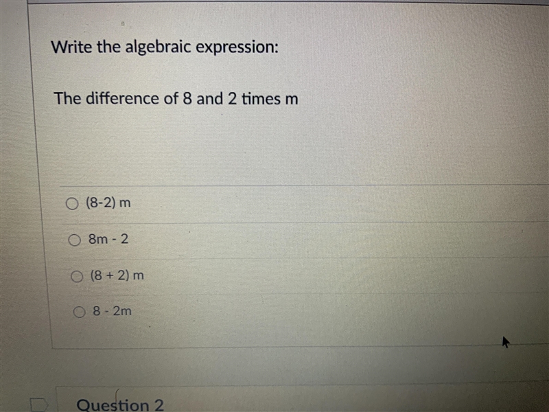 Write the difference of 8 and 2 times m-example-1