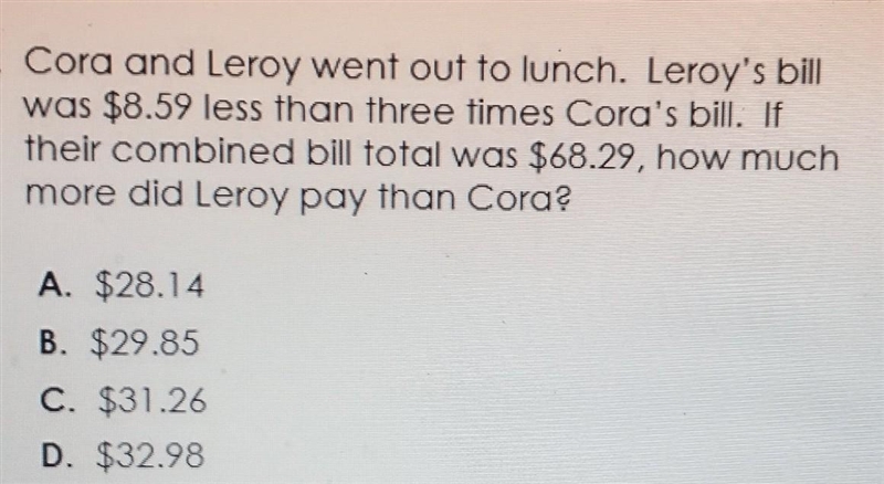 How much more did Leroy pay than Cora?​-example-1