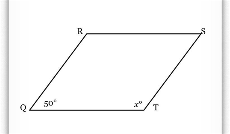 In parallelogram QRST if m∡TQR=50∘ find m∡STQ.-example-1