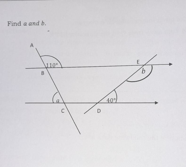 Find and b. A 110 B 40° с D ​-example-1