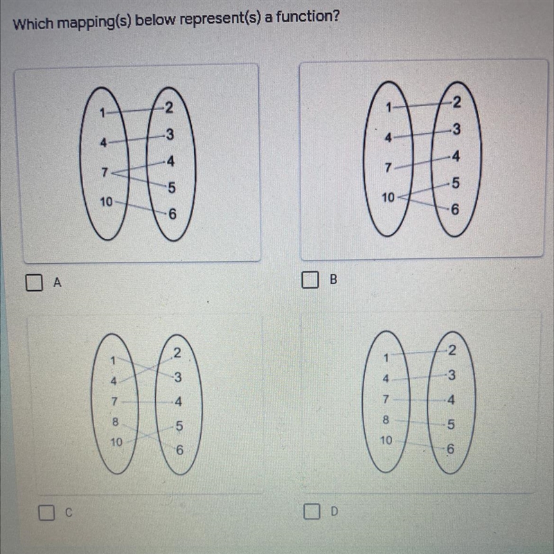 Which mapping(s) below represent(s) a function?-example-1