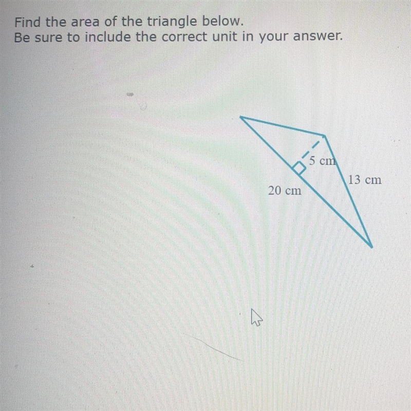 Find the area of the triangle below. Be sure to include the correct unit in your answer-example-1