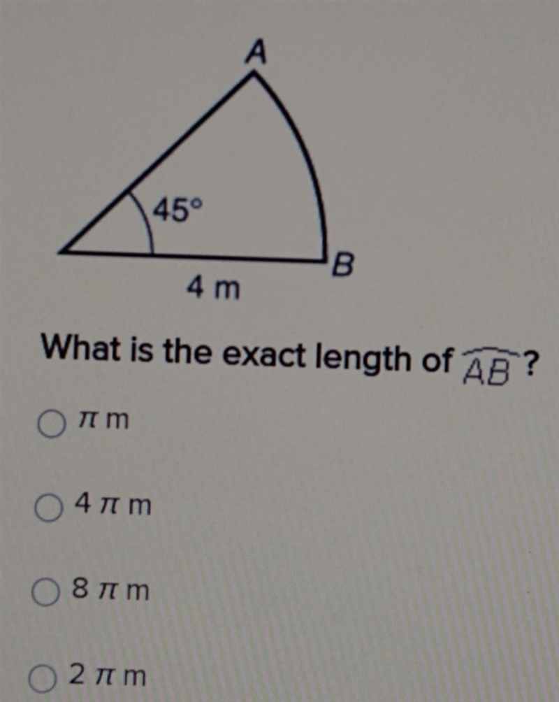 What is the exact length of arc AB? ​-example-1