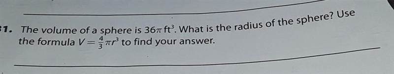 The volume of a sphere is 367 ft. What is the radius of the sphere? Use the formula-example-1