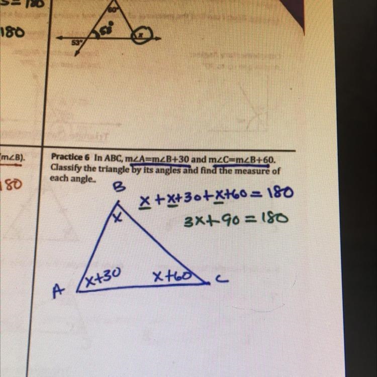 Day 1 Practice 6: Find the angle measure of angle A,C,B-example-1