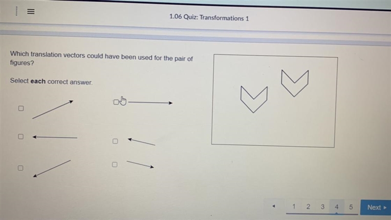 Which translation vectors could have been used for the pair of figures? Select each-example-1