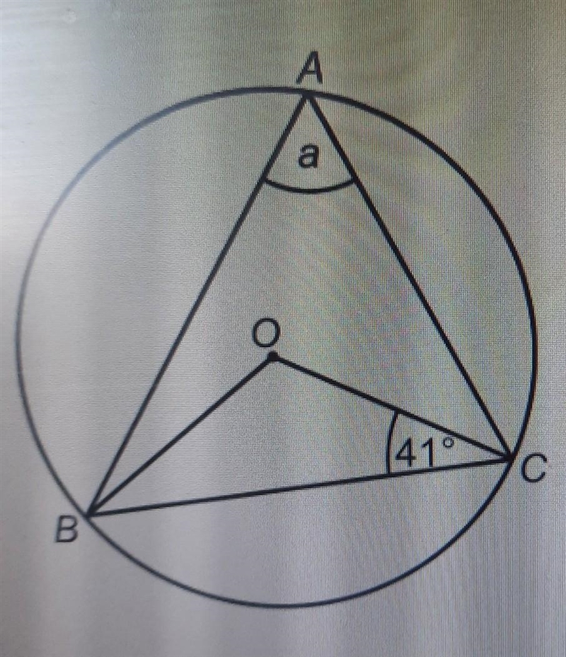 The diagram shows a circle centre o. work out the value of a​-example-1