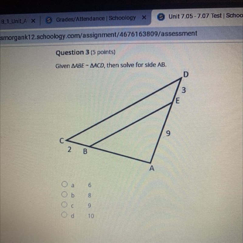 Given AABE - AACD then solve for side AB,-example-1