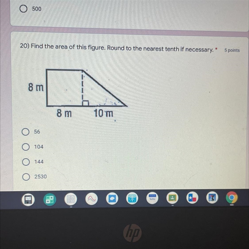 20) Find the area of this figure, Round to the nearest tenth if necessary." 5 points-example-1