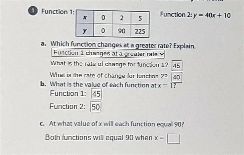 Help Me, Now! C. At what value of x will each function equal 90? Both functions will-example-1