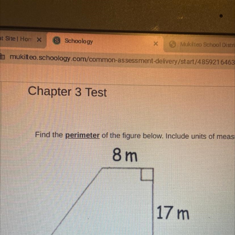 Find the perimeter of this four sided figure: 8, 17, 22, x-example-1