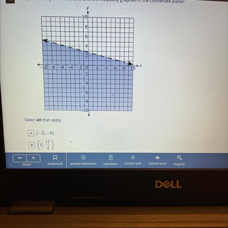 HELP MEEE Review Question 11 of 40 11 Which ordered pairs are solutions to the inequality-example-1