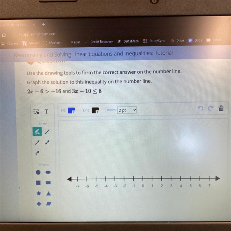 Use the drawing tools to form the correct answer on the number line. Graph the solution-example-1