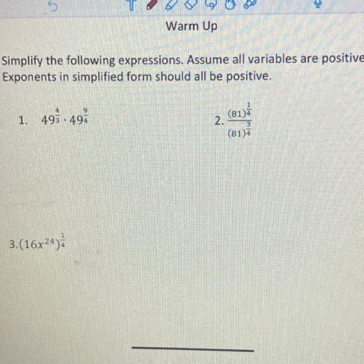 Simplify the following expressions. Assume all variables are positive. Exponents in-example-1