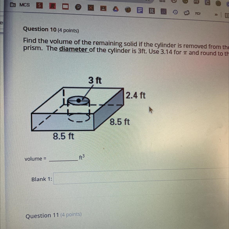 PLEASE HELP! FAST Find the volume of the remaining solid if the cylinder is removed-example-1