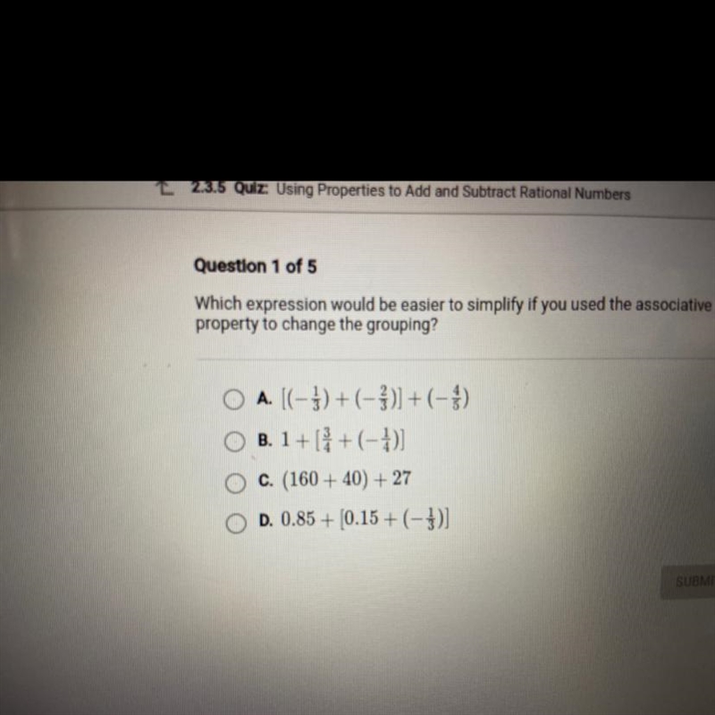 which expression would be easier to simplify if you used the associative property-example-1