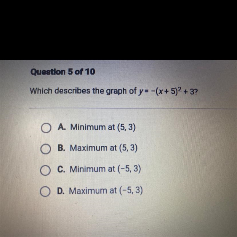 Which describes the graph of y=-(x+5)^2+3-example-1