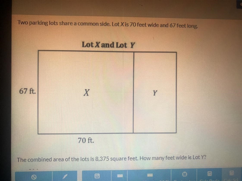 The combined area of the lots is 8,375 square feet. How many feet wide is Lot Y? Answer-example-1