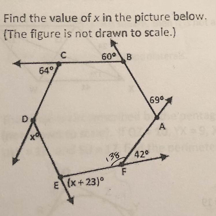 Find the value of x in the picture below. (Figure is not drawn to scale)-example-1