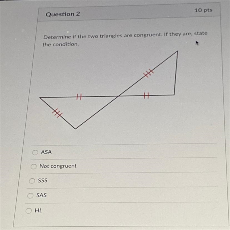 Determine if the two triangles are congruent. If they are state the condition-example-1