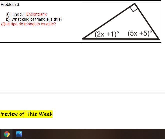 Find x and what type of angle is this?-example-1