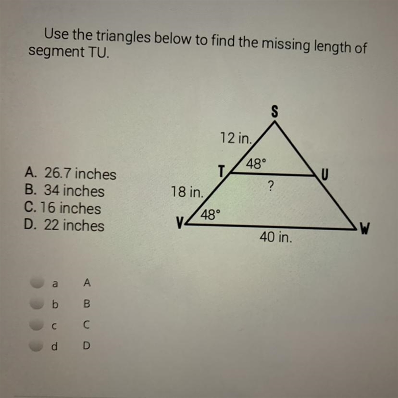 **PICTURE INCLUDED** I need quick help, Finding side length of triangle Please, if-example-1