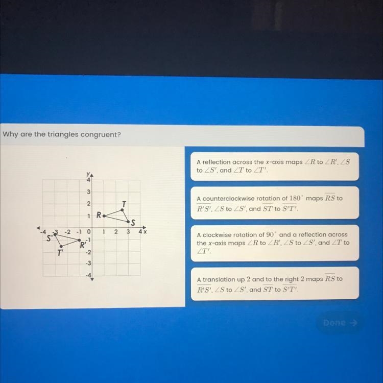 Why are the triangles congruent? (Need ASAP 15points)-example-1