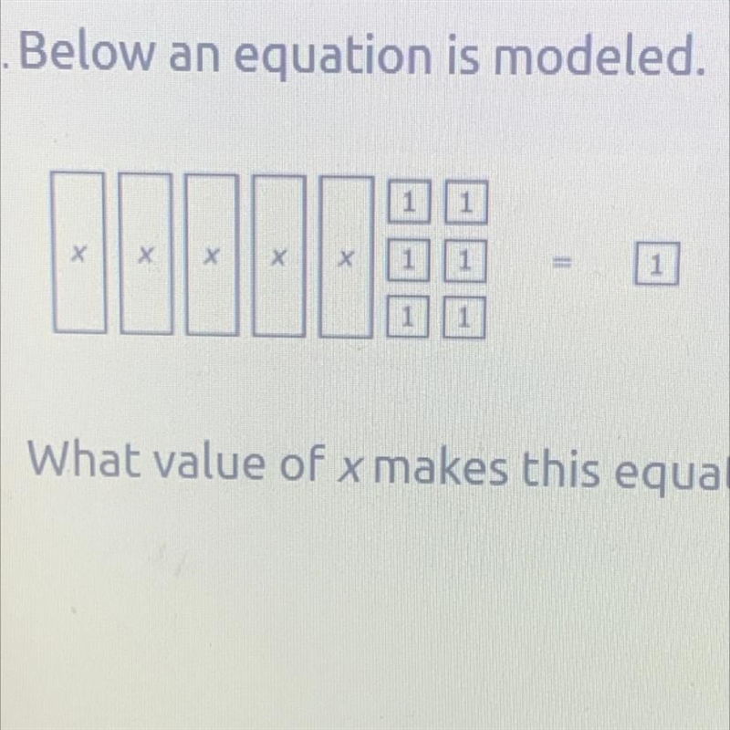 Below an equation is modeled . What value of x makes this equation true?-example-1