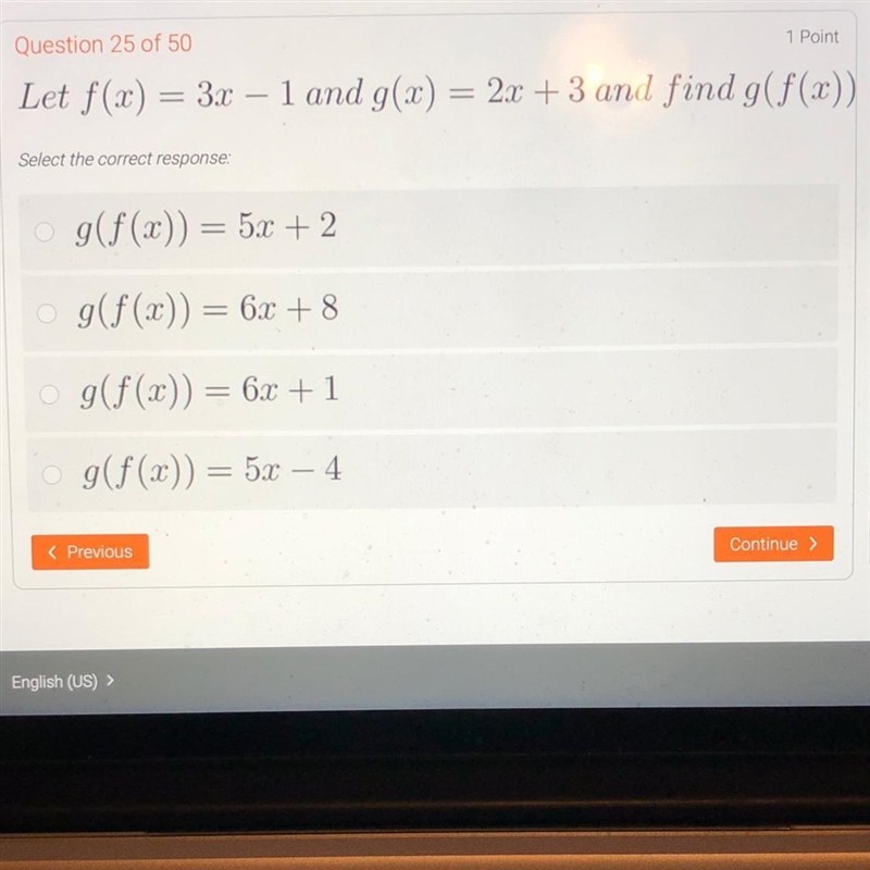 Let /(20) = 3x - 1 and 9(9) 22 +3 and find g(/(x)) Select the correct response 9($(x-example-1